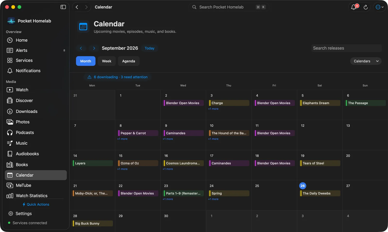 Mac Calendar workspace with a month of releases