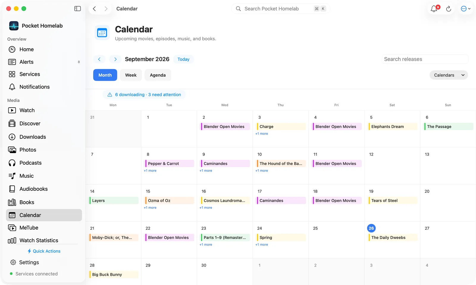 Mac Calendar workspace with a month of releases