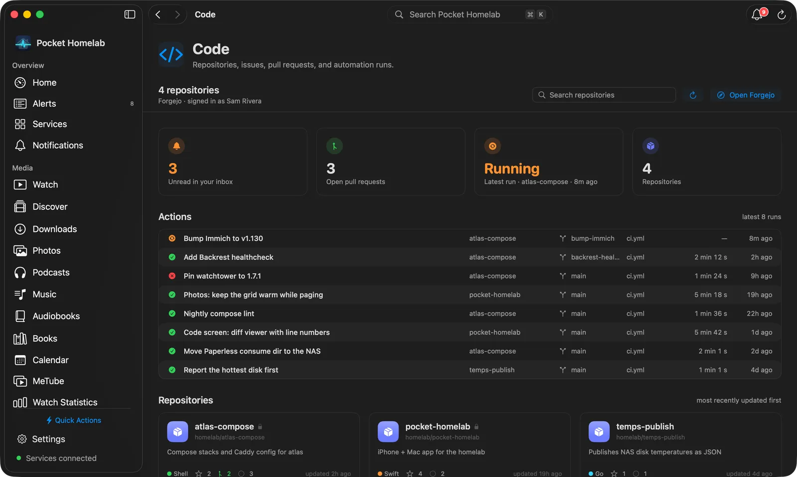 Mac Code workspace showing the repository list