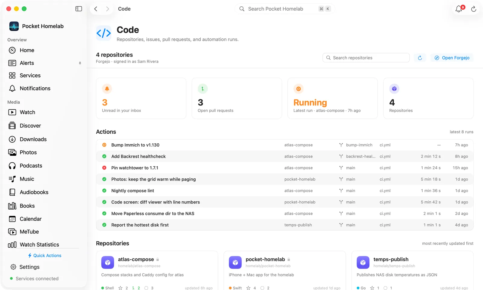 Mac Code workspace showing the repository list