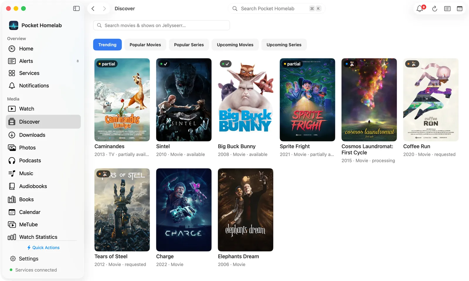 Mac Discover workspace with a category row above a poster grid
