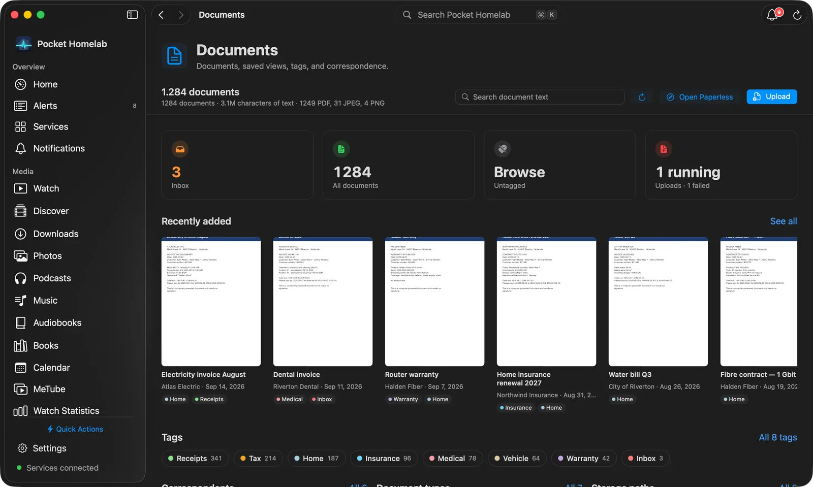 Mac Documents workspace with the hub and a document open