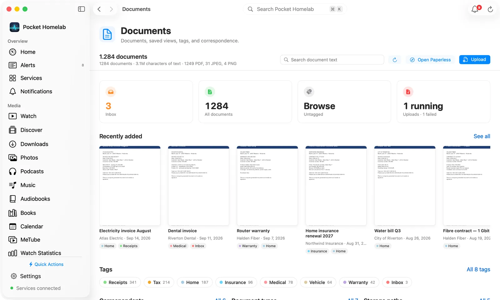 Mac Documents workspace with the hub and a document open