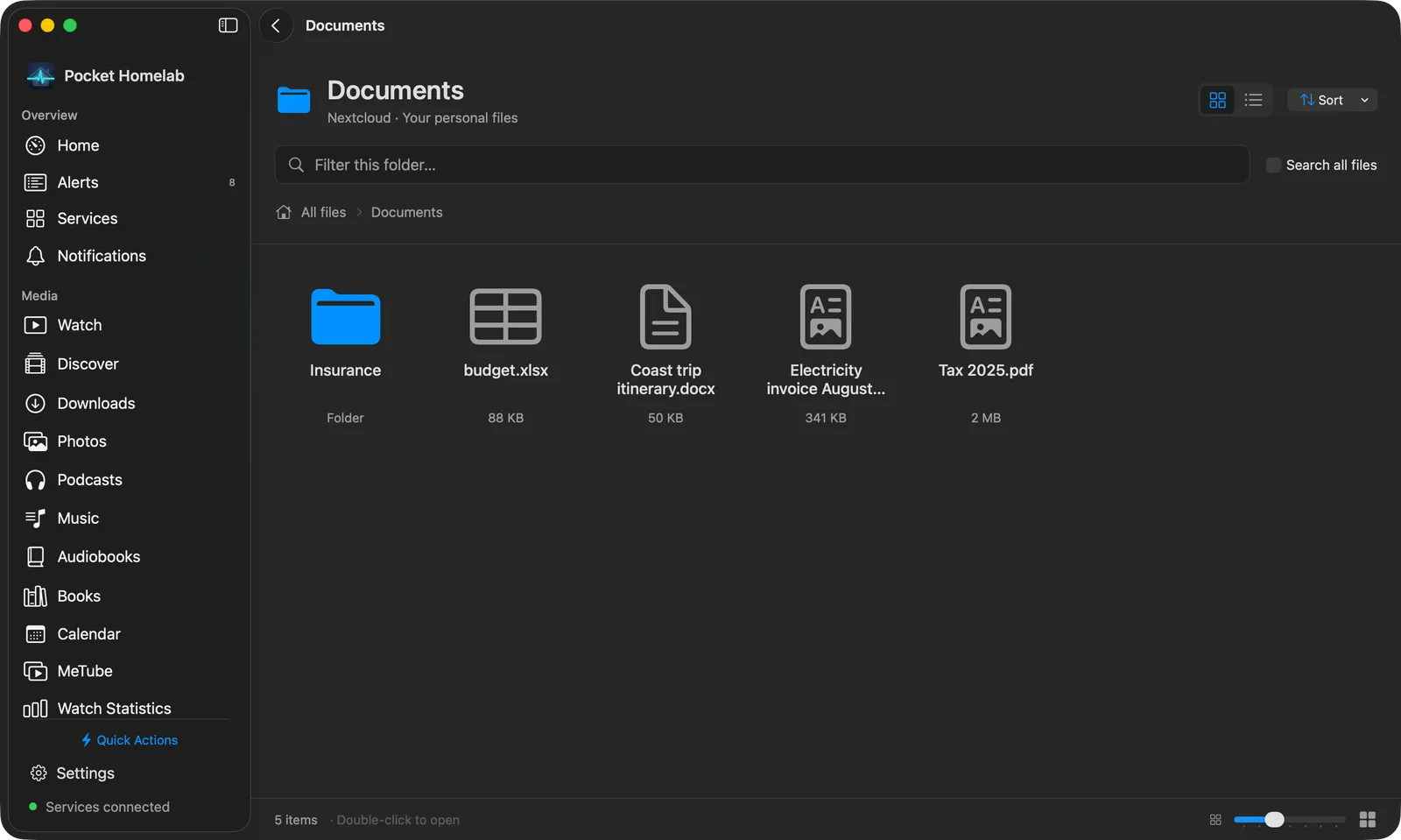 Mac Files page in icon view with breadcrumbs