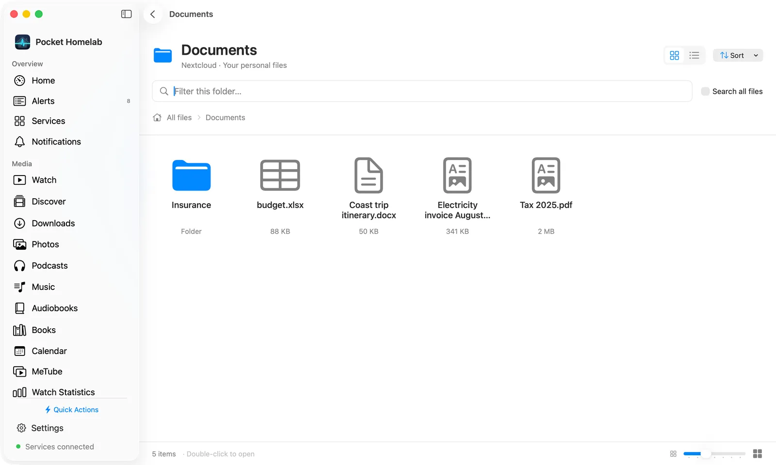 Mac Files page in icon view with breadcrumbs