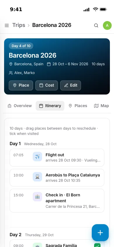 Day one of a Barcelona trip on an iPhone: the weather, the flight out, the airport bus and the apartment check-in
