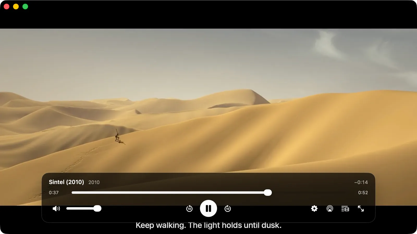 Jellyfin playback in its own window with the control deck along the bottom