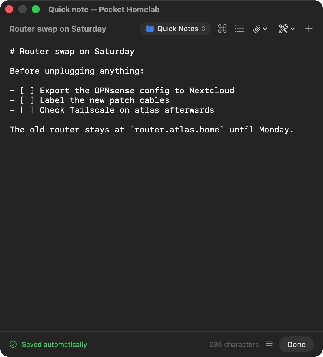 The same note as plain Markdown with a task list